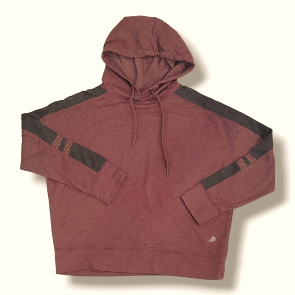 Free 2 B Maroon And Black Long-Sleeve Hooded Sweatshirt - Size Medium